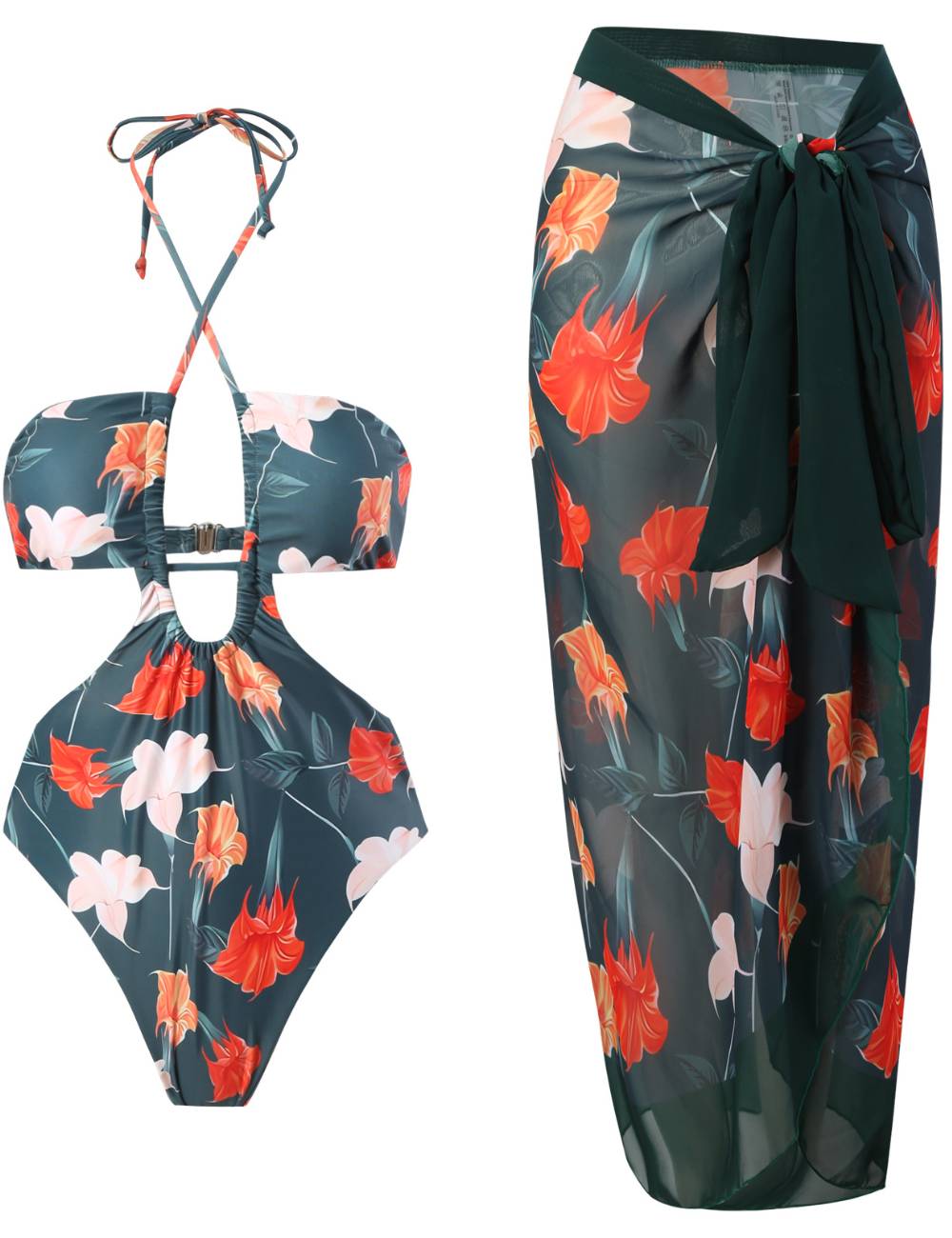 String Halter One Piece Swimwear with Cover SKSW40150