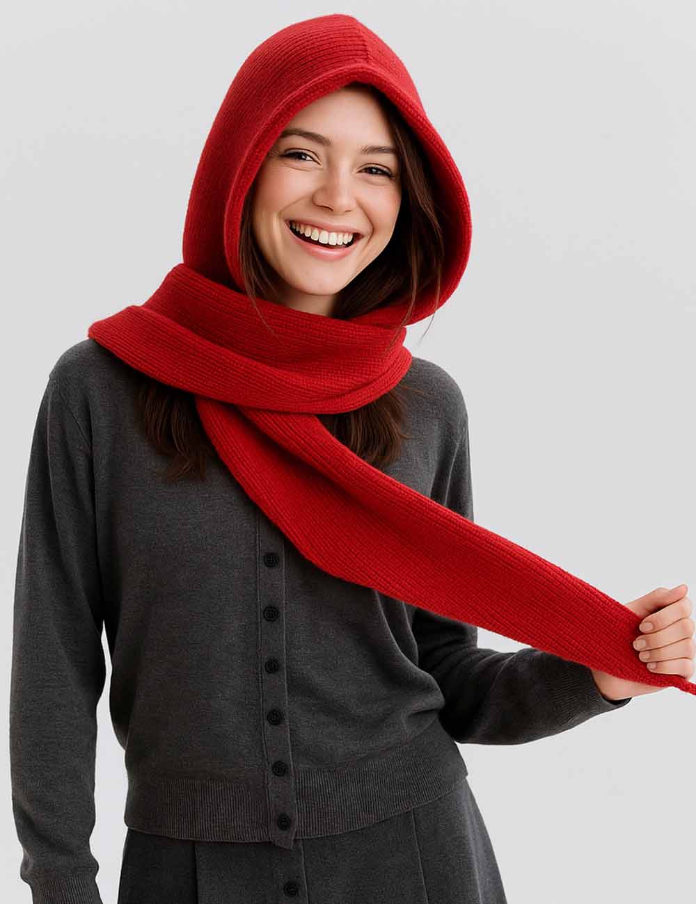 Ladies Cozy Solid Color Knit Hooded Scarf