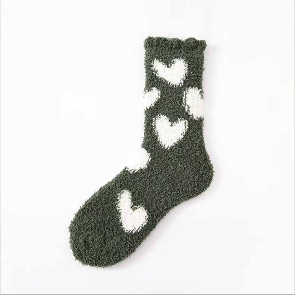 Ladies Valentine Heart Pattern Fuzzy Lounge Slipper Socks