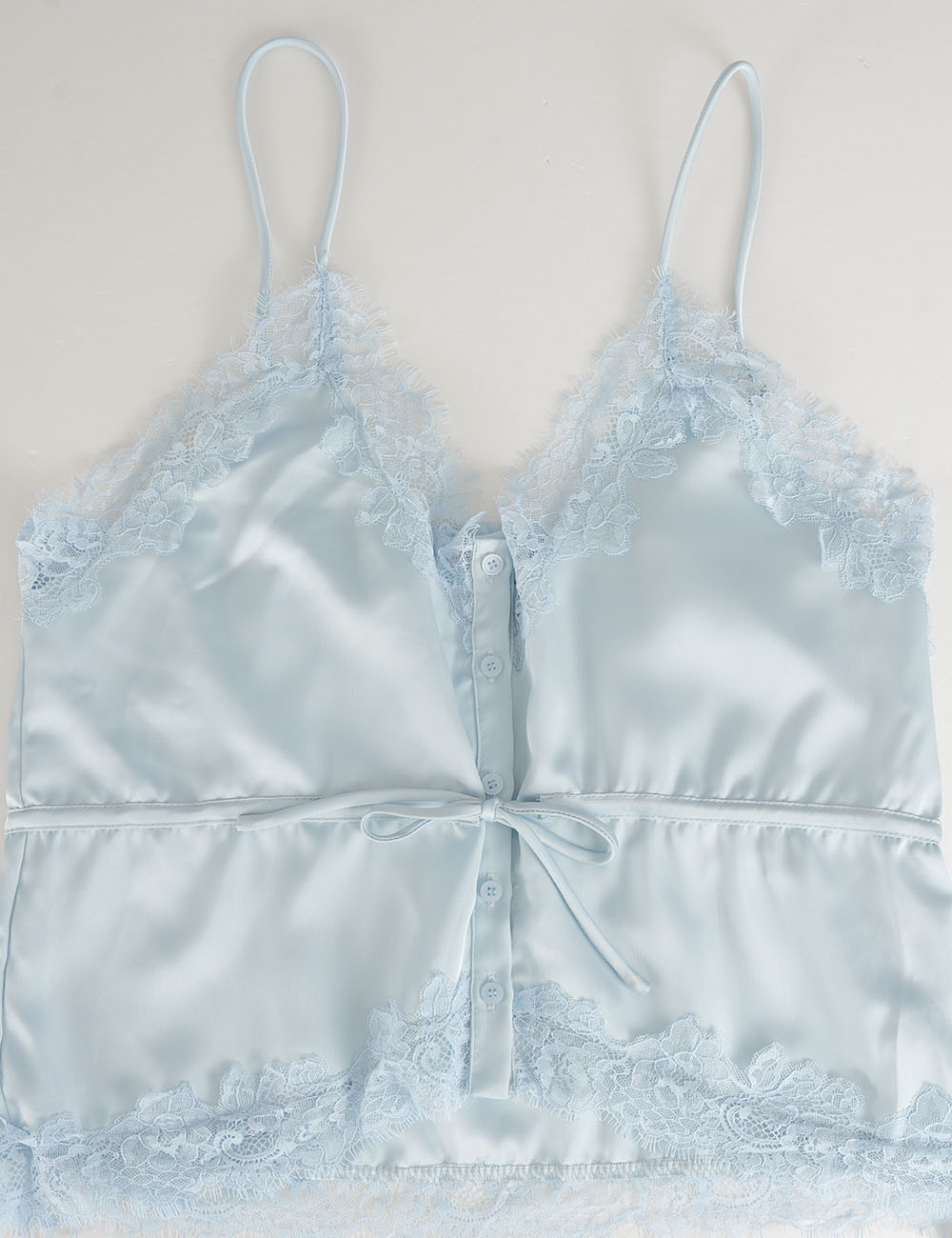 Ladies Romantic Stain Lace Trim V-Neck Waist Drawstring Cami Top