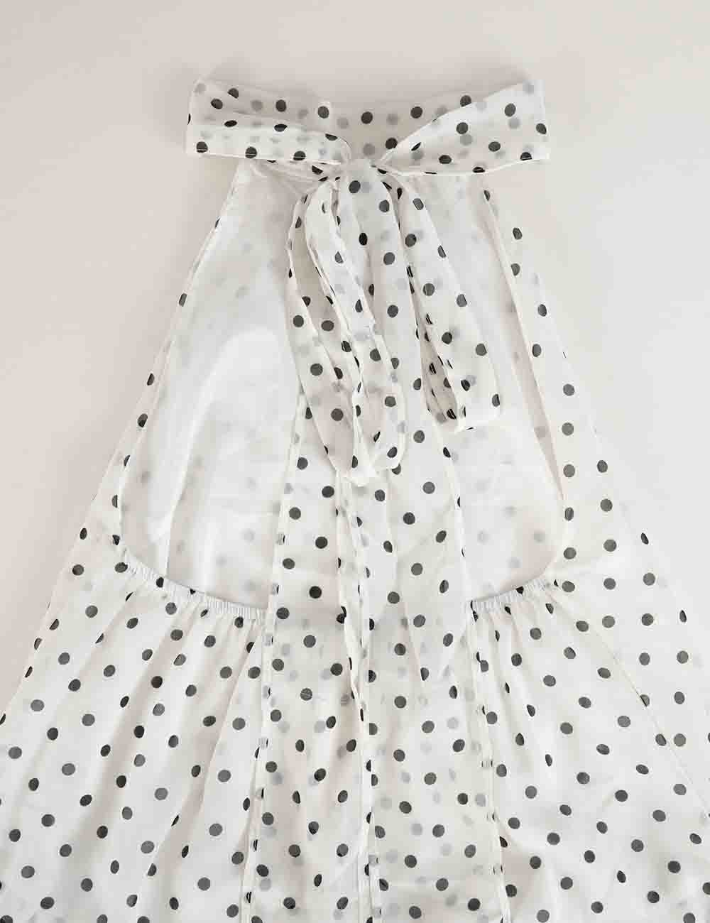 Ladies Chiffon Polka Dot Stand Neck Sleeveless Ruffle Hem Top
