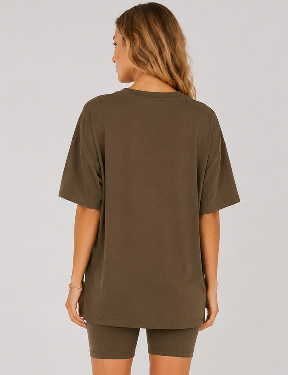 Ladies Solid Loungewear Outfits Loose Top & Slim Shorts Set