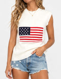 Ladies Flag Pattern Sleeveless July 4th Knit Sweater Vest