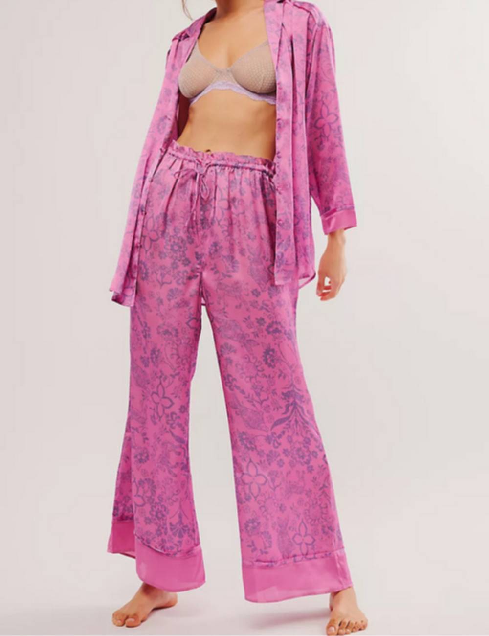Ladies V-Neck Floral Print Top & Pants Set SKST51306