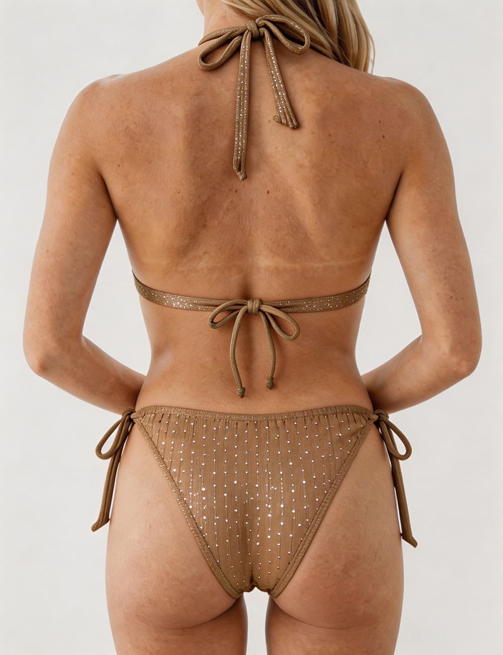 Ladies Solid Color Halter Triangle Bikini Set with Cover Up