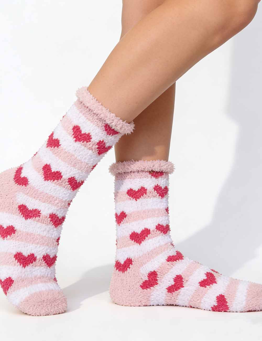 Ladies Valentine's Heart Cute Cozy Fuzzy Slipper Socks