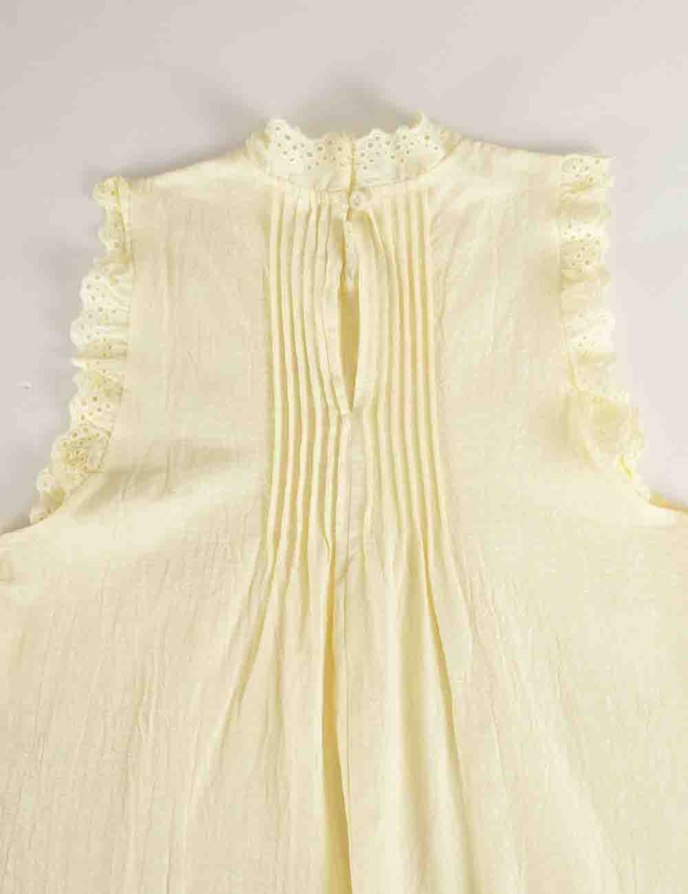 Ladies Boho Eyelet Lace Pleated Round Neck Sleeveless Babydoll Top