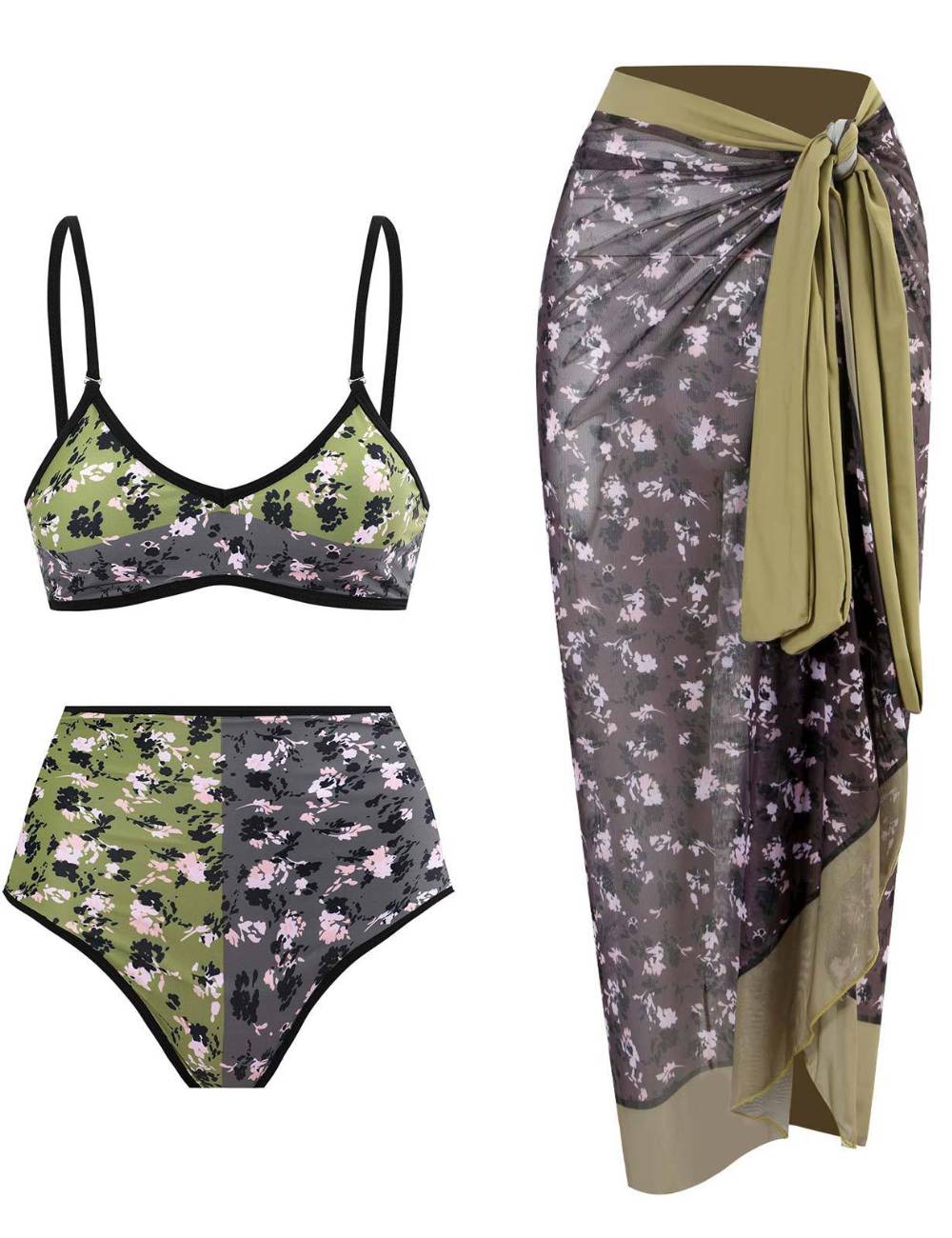 Ladies AB Side Floral Bikini Set with Salong SKSW40135
