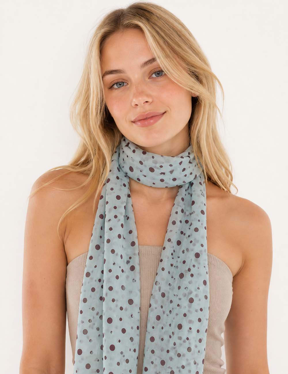 Ladies Polka Dot Color Block Chiffon Scarf