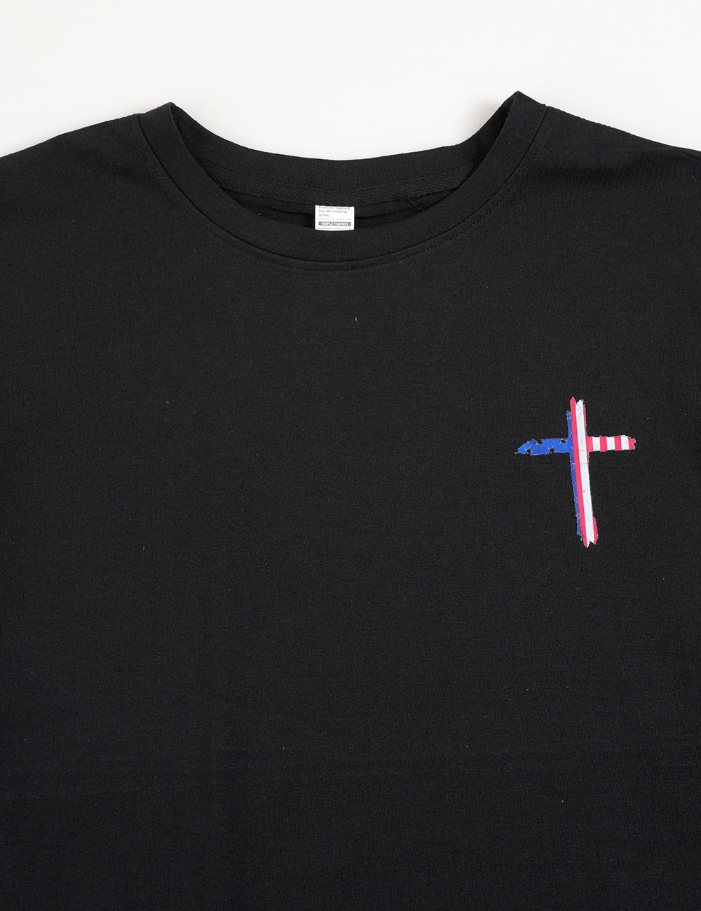 Ladies 4th of July USA Patriotic Cross Short Sleeves Tee
