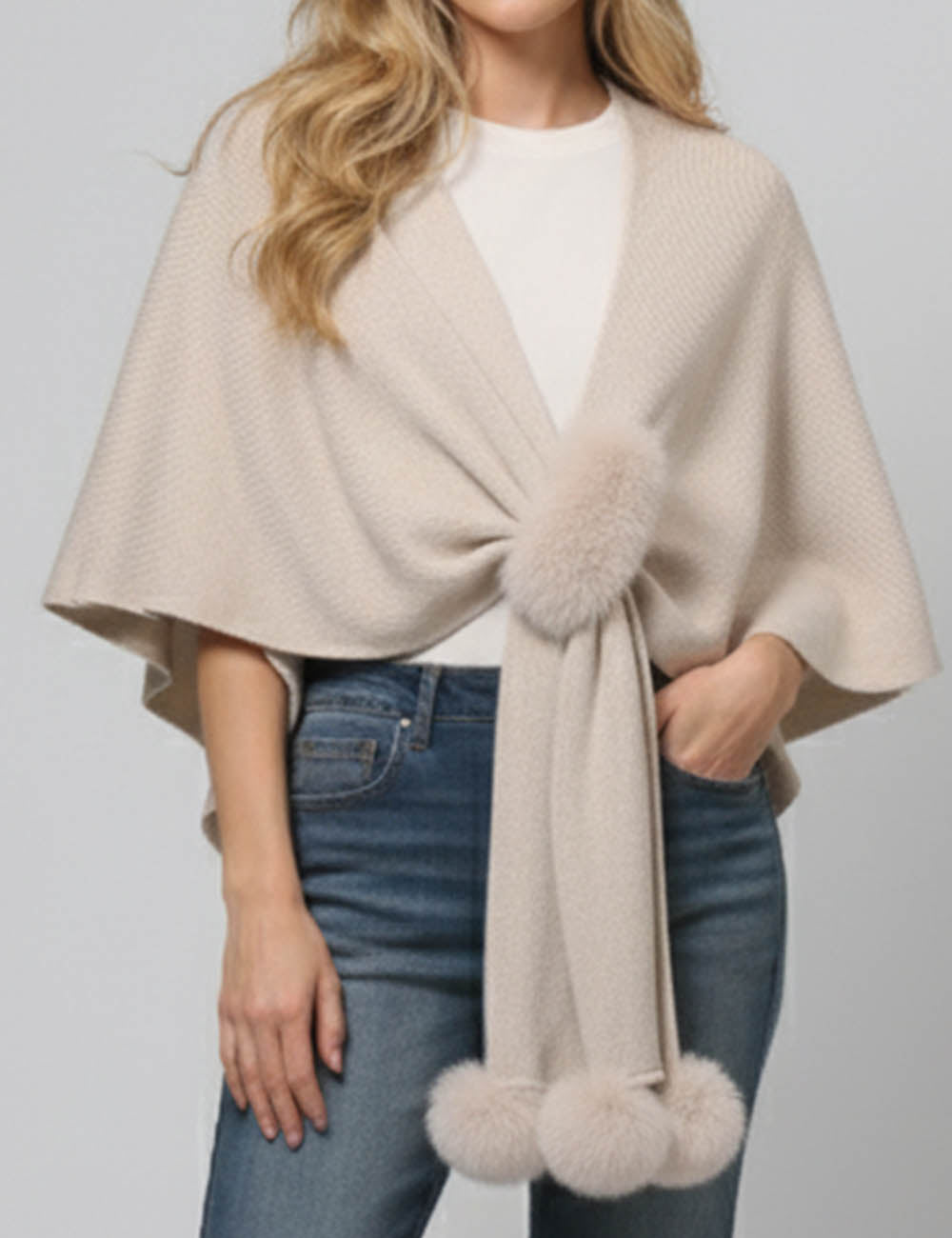 SWEETKAMA Ladies Solid Color Scarf with Faux Mink Knit Shawl SKT4797