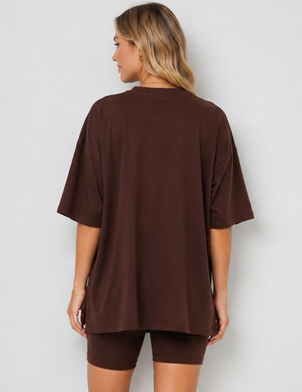 Ladies Solid Loungewear Outfits Loose Top & Slim Shorts Set