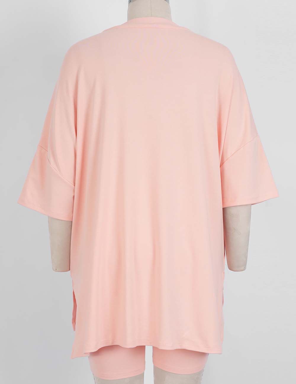 Ladies Solid Loungewear Outfits Loose Top & Slim Shorts Set