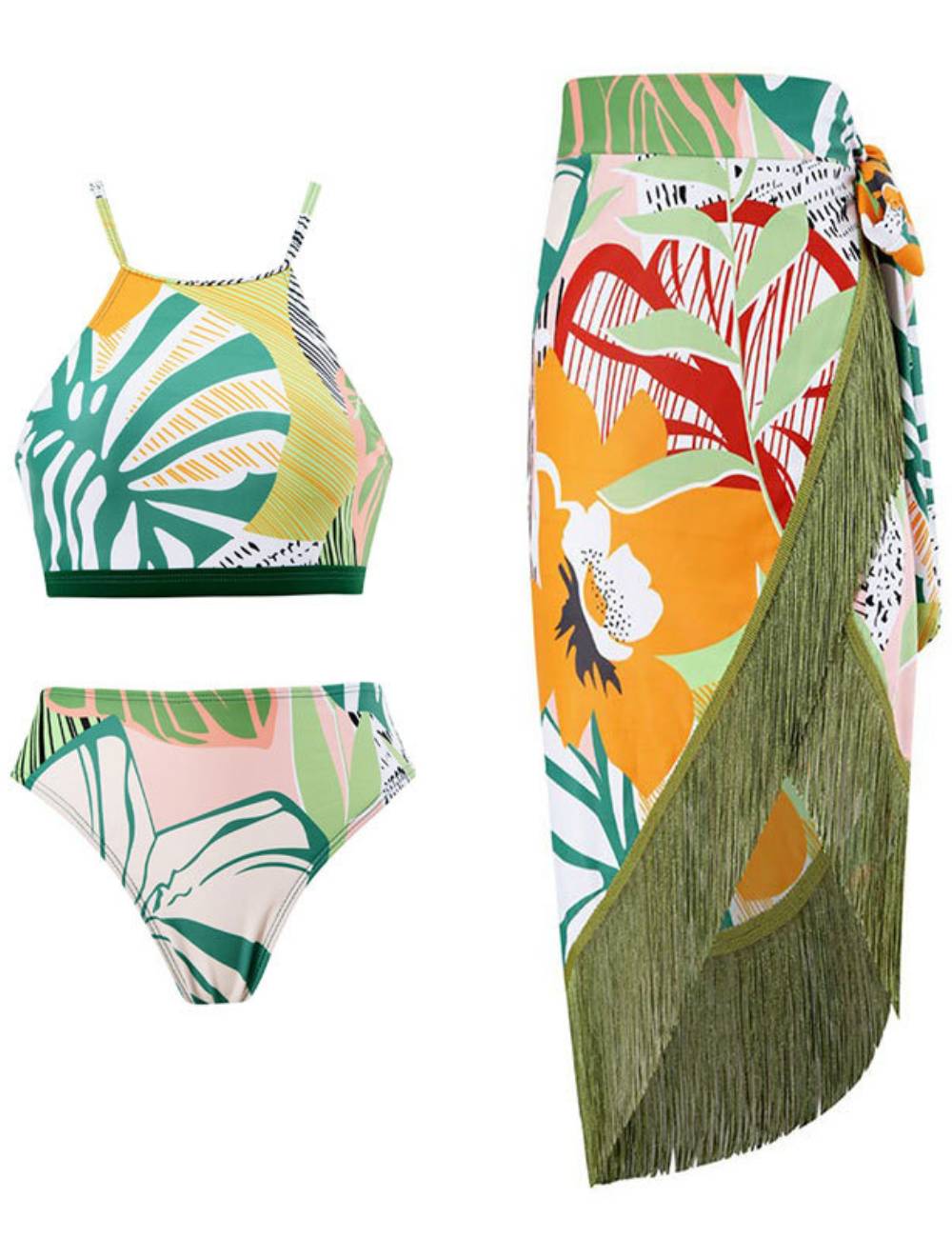 Ladies Floral Tassels Bikini Set with Cover SKSW40137