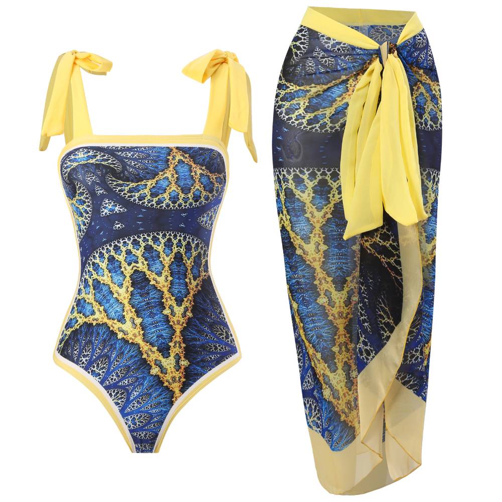 Two Shoulder with Cover One Piece Swimwear SKSW40146