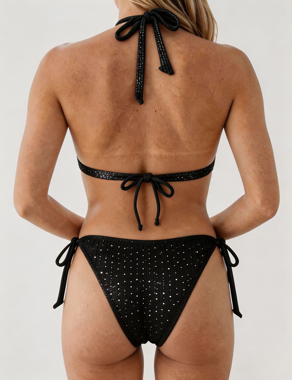 Ladies Solid Color Halter Triangle Bikini Set with Cover Up
