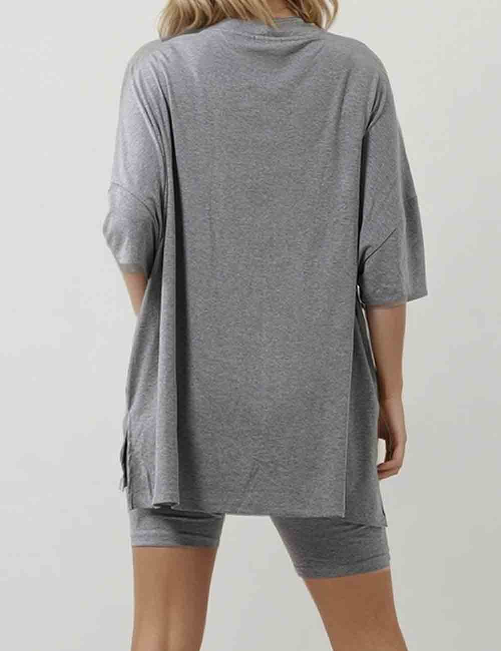 Ladies Solid Loungewear Outfits Loose Top & Slim Shorts Set