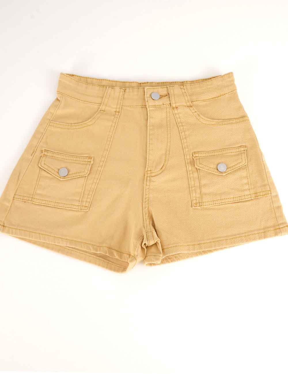 Ladies Solid Color Pockets Denim Shorts
