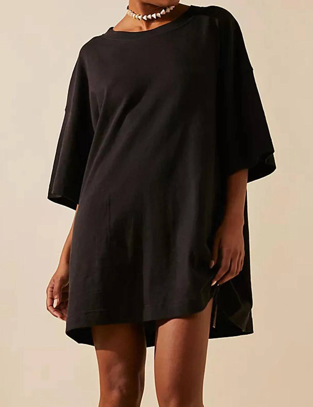 Ladies Soild Color Angled Pocket T-Shirt Mini Dress Box Tee