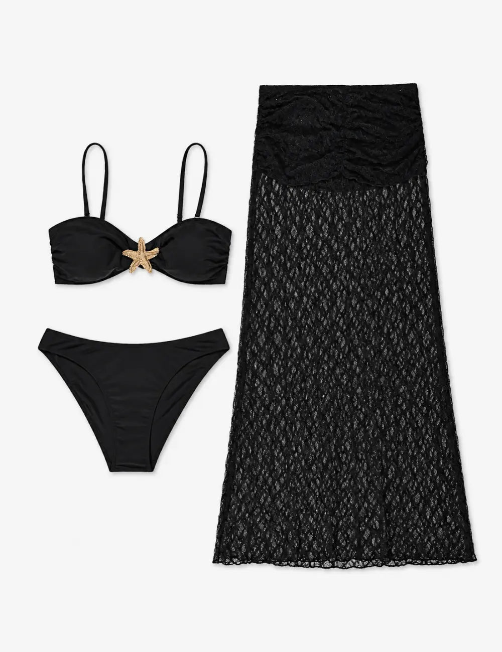 Ladies Gold-Tone Starfish Center Accent Bikini Set with Salong
