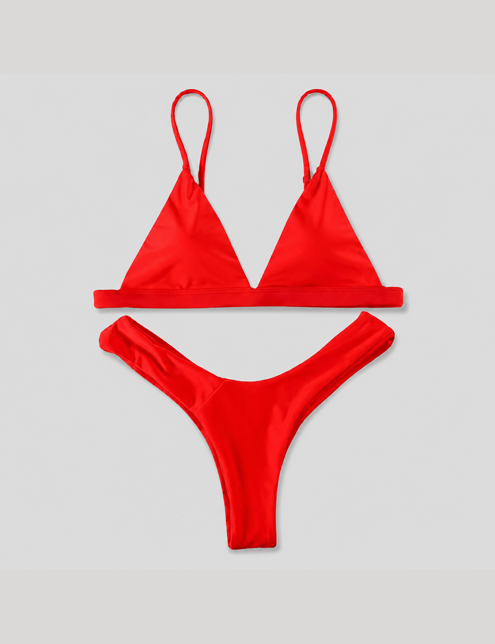 Ladies Solid Color Deep V-Neck Triangle Bikini Set