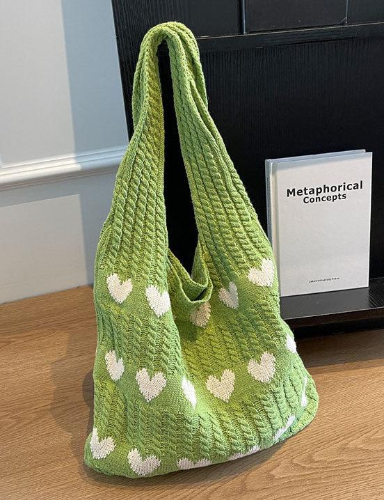 Ladies Knit Heart Shpaed One Shoulder Tote Bag SKAB4109