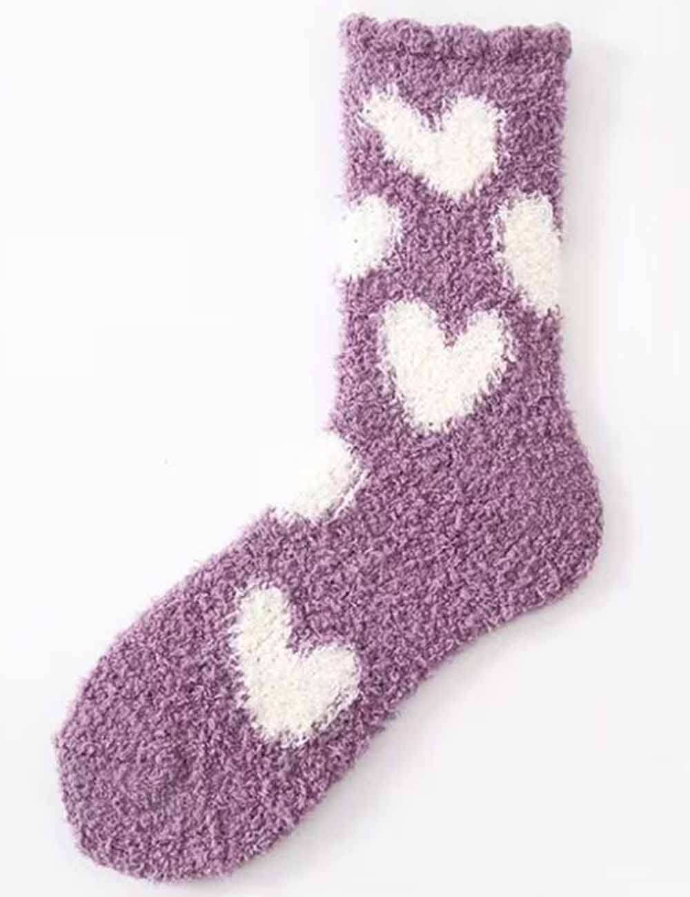 Ladies Valentine Heart Pattern Fuzzy Lounge Slipper Socks