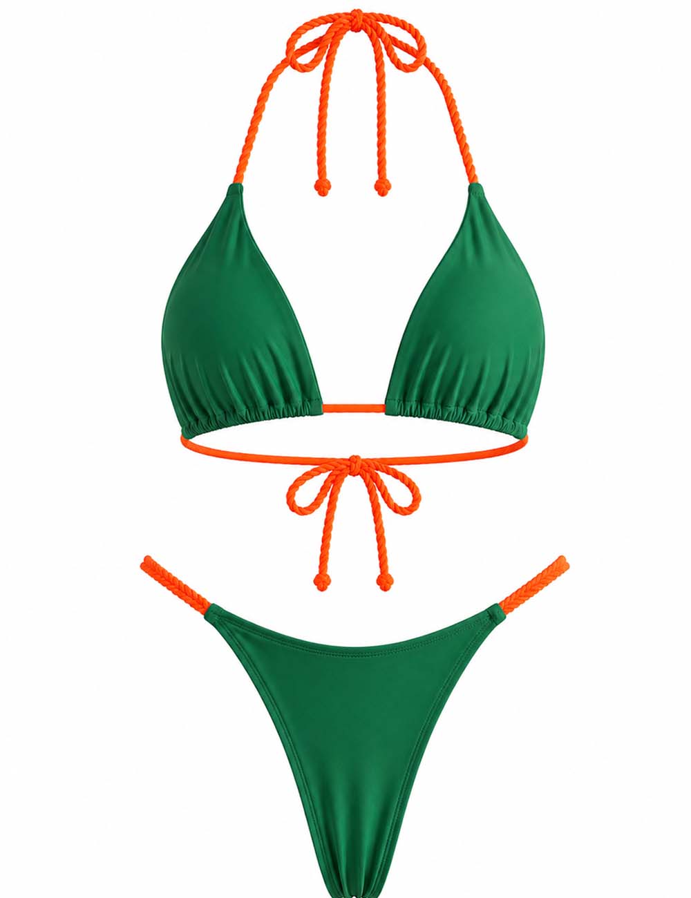Ladies Color Block Braided Strap Triangle Bikini Set