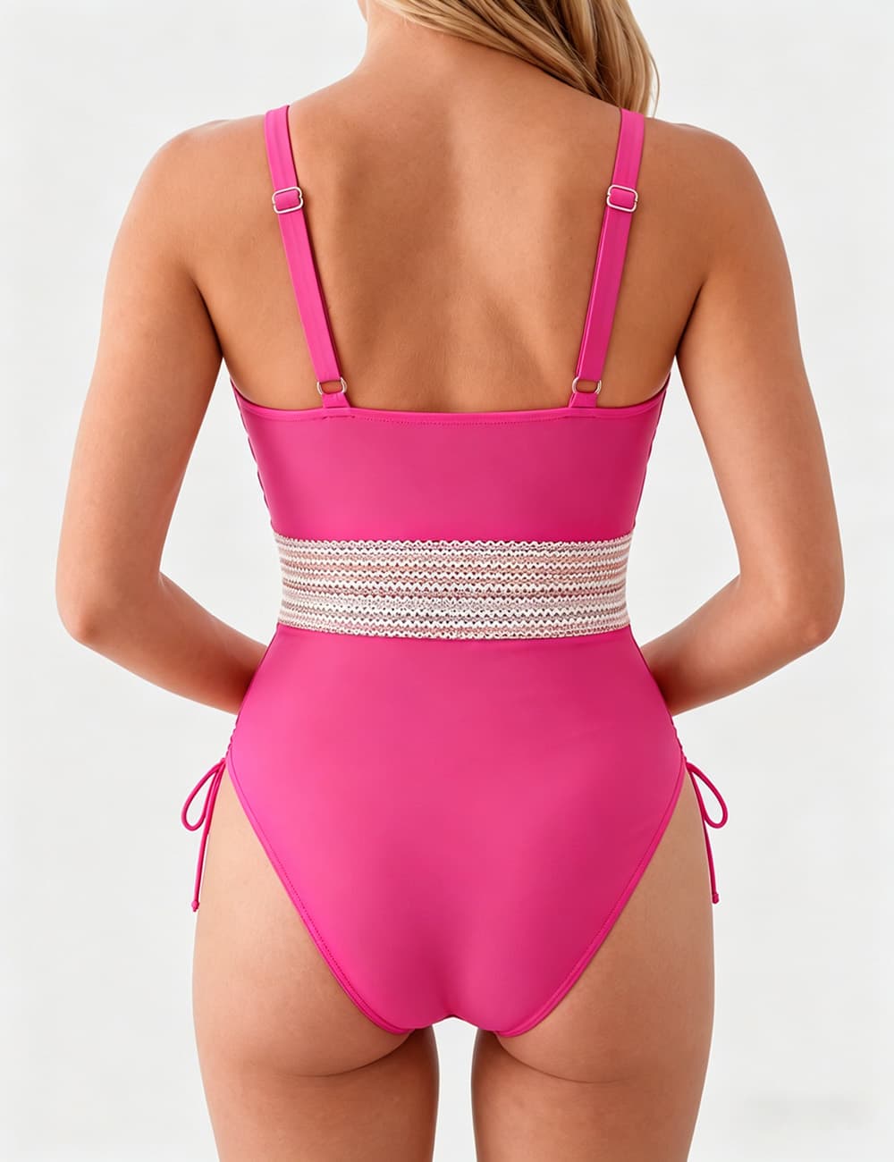 Ladies Deep V-Neck Adjustable Side Drawstring One Piece Swimsuit