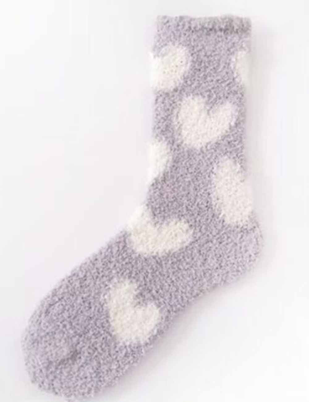 Ladies Valentine Heart Pattern Fuzzy Lounge Slipper Socks