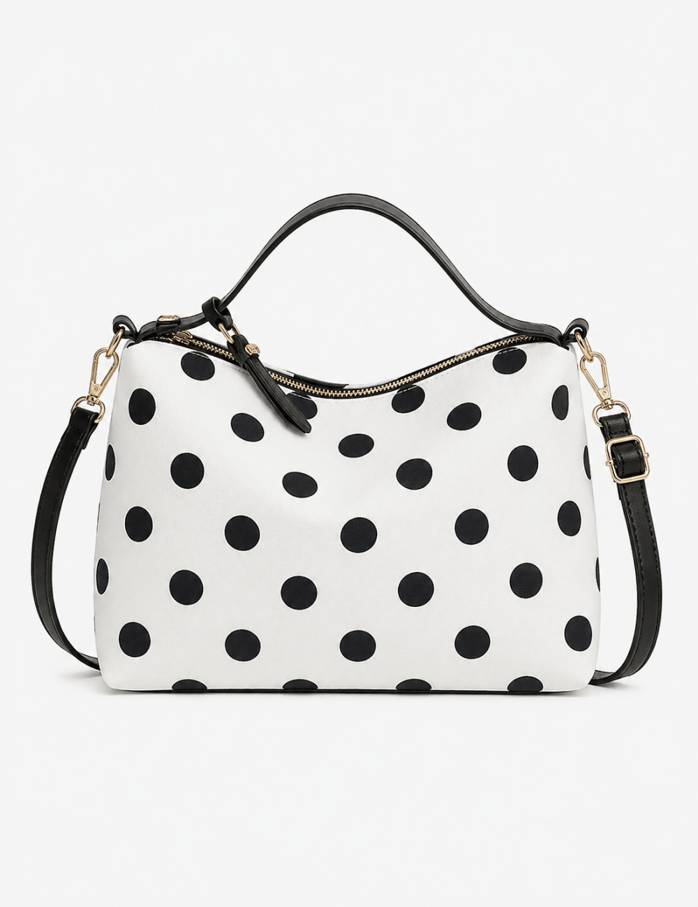 Ladies Casual Polka Dot Print Faux Leather Crossbody Handbag