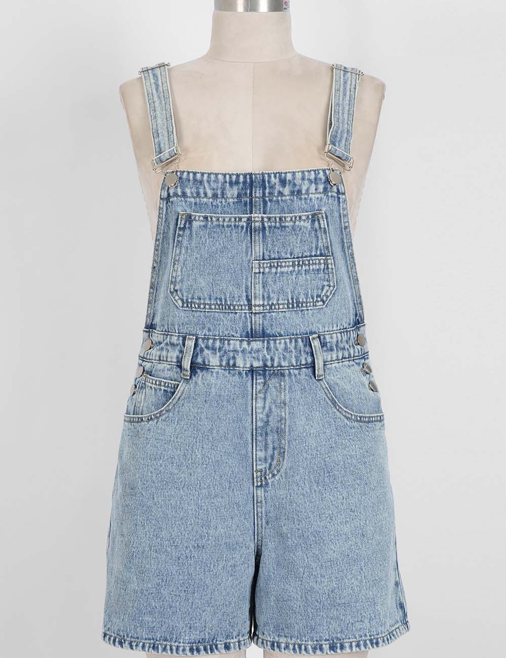 Ladies Adjustable Strap Wide Leg Denim Romper
