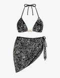 Ladies Crochet Triangle Bikini Set with Wrap Cover Up Skirt