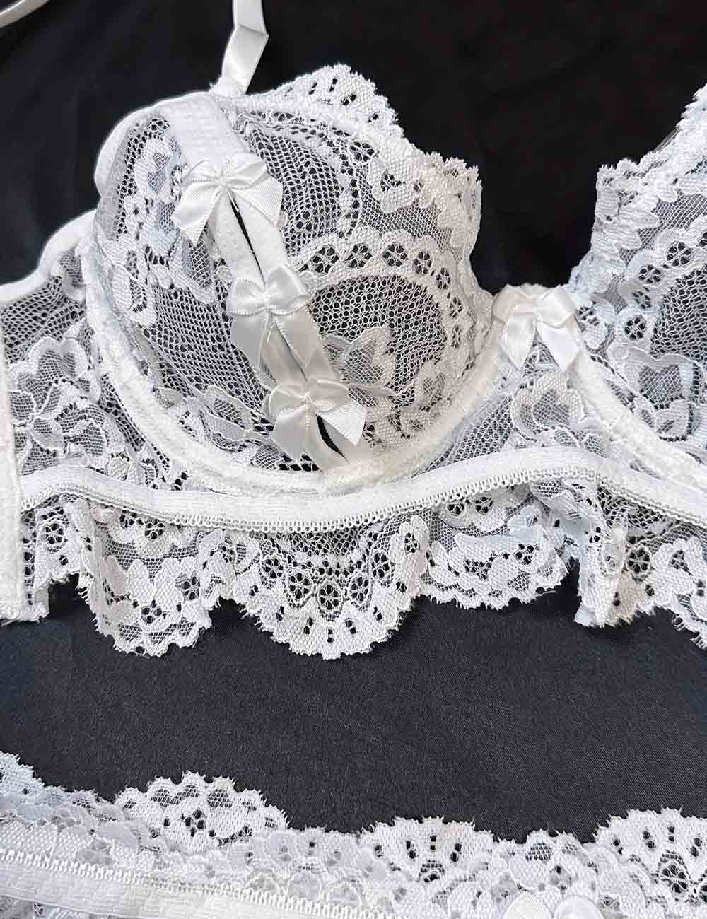 Ladies Floral Lace See Through 3PCS Lingerie Set 8HF1129