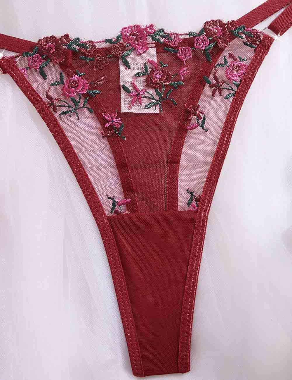 Ladies Floral Embroidery See Through 2PCS Lingerie Set 8XX0226