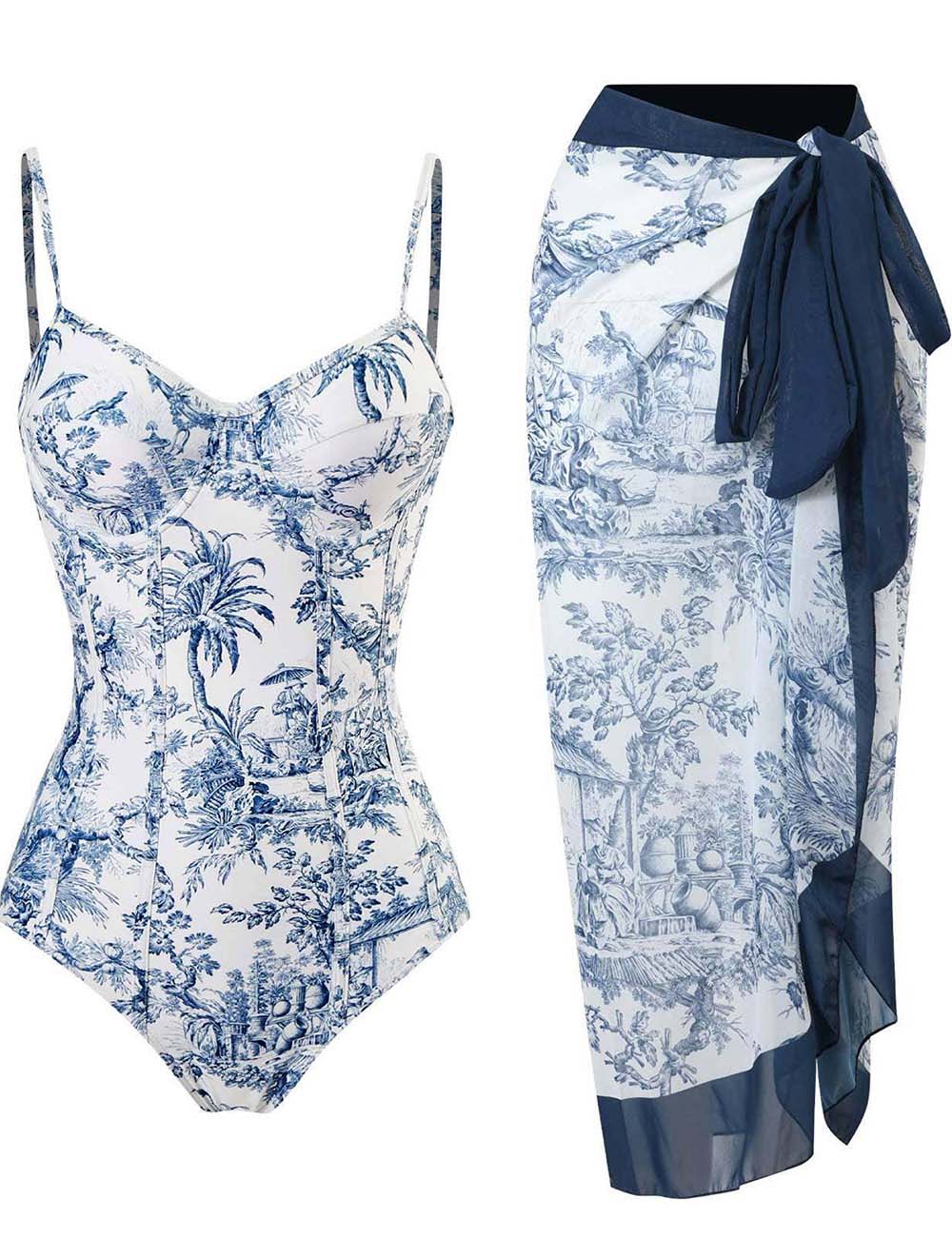 Open Back One Piece Swimsuit with Cover Up 8BK3WST282