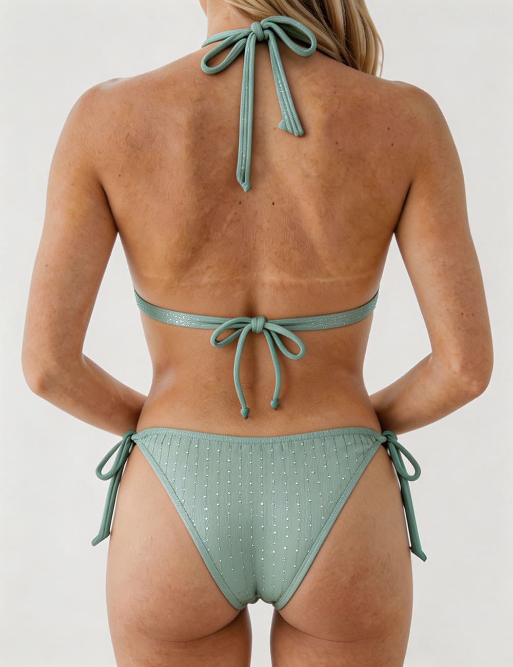 Ladies Solid Color Halter Triangle Bikini Set with Cover Up
