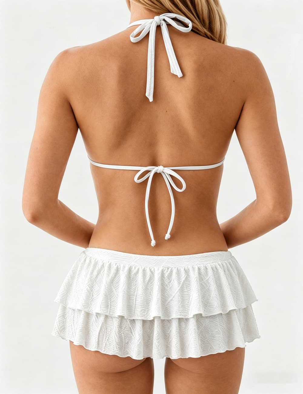 Ladies Cowl Drape Detail Triangle Bikini Set with Mini Skirt