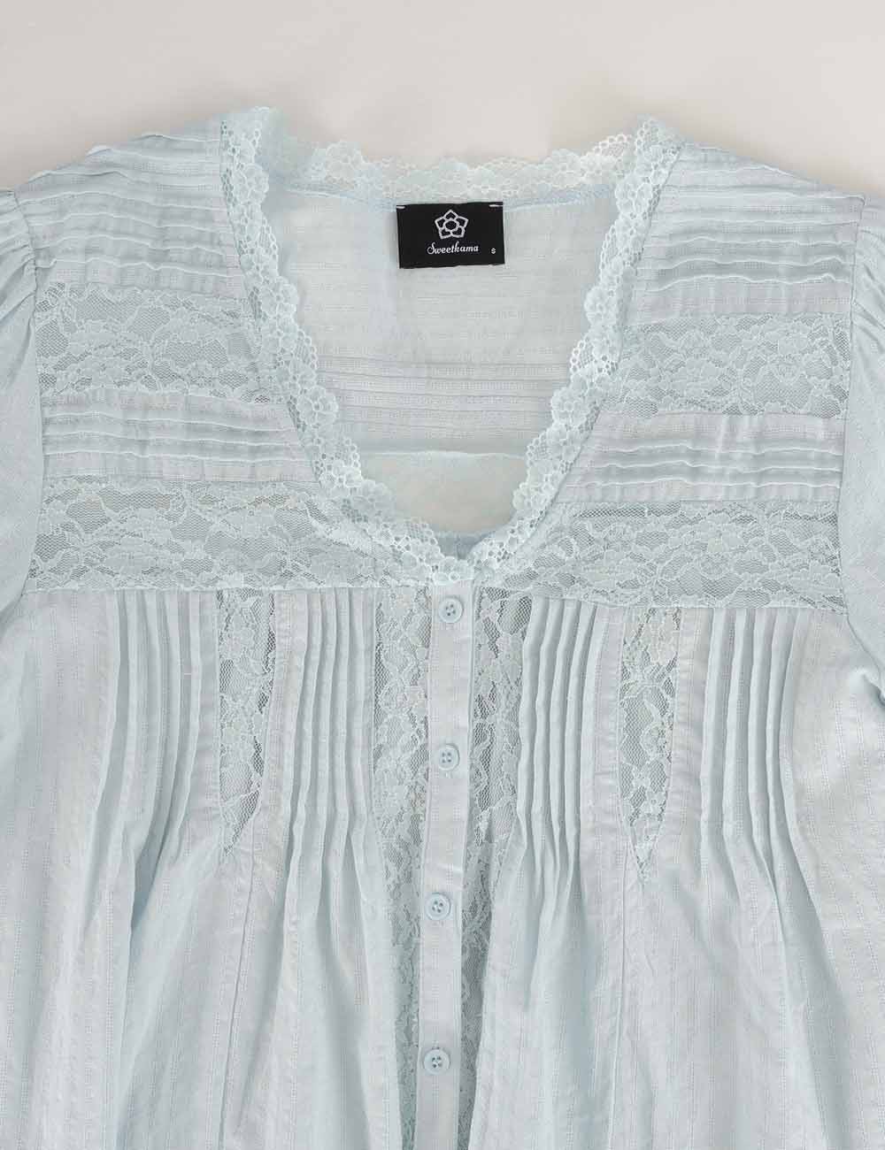 Ladies Solid Color Eyelets Ruffle Lace Blouse