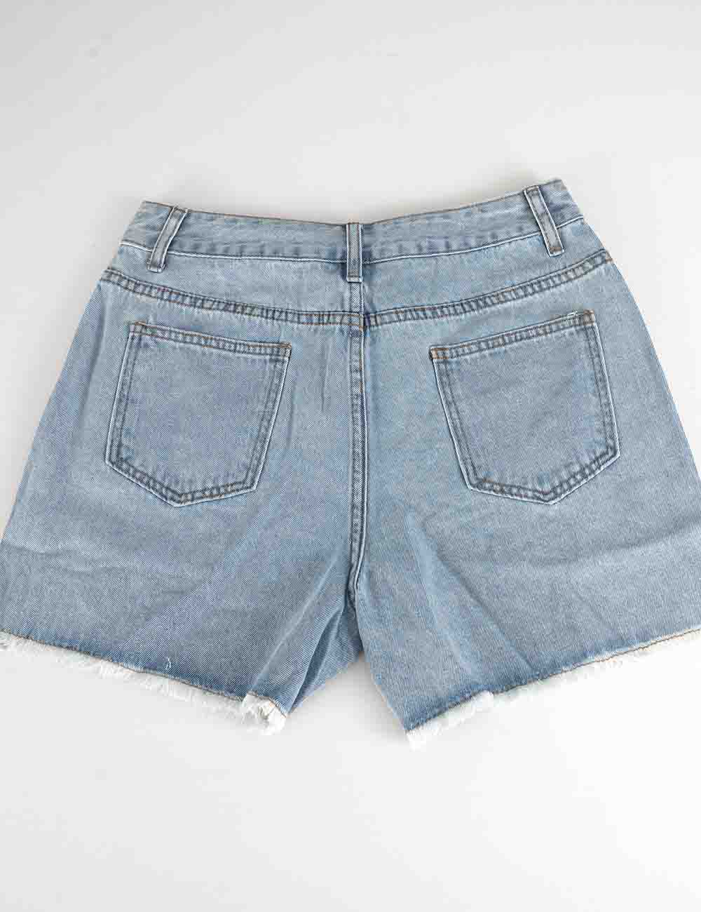 Ladies Rhinestone Star Raw Edge Hem Denim Shorts