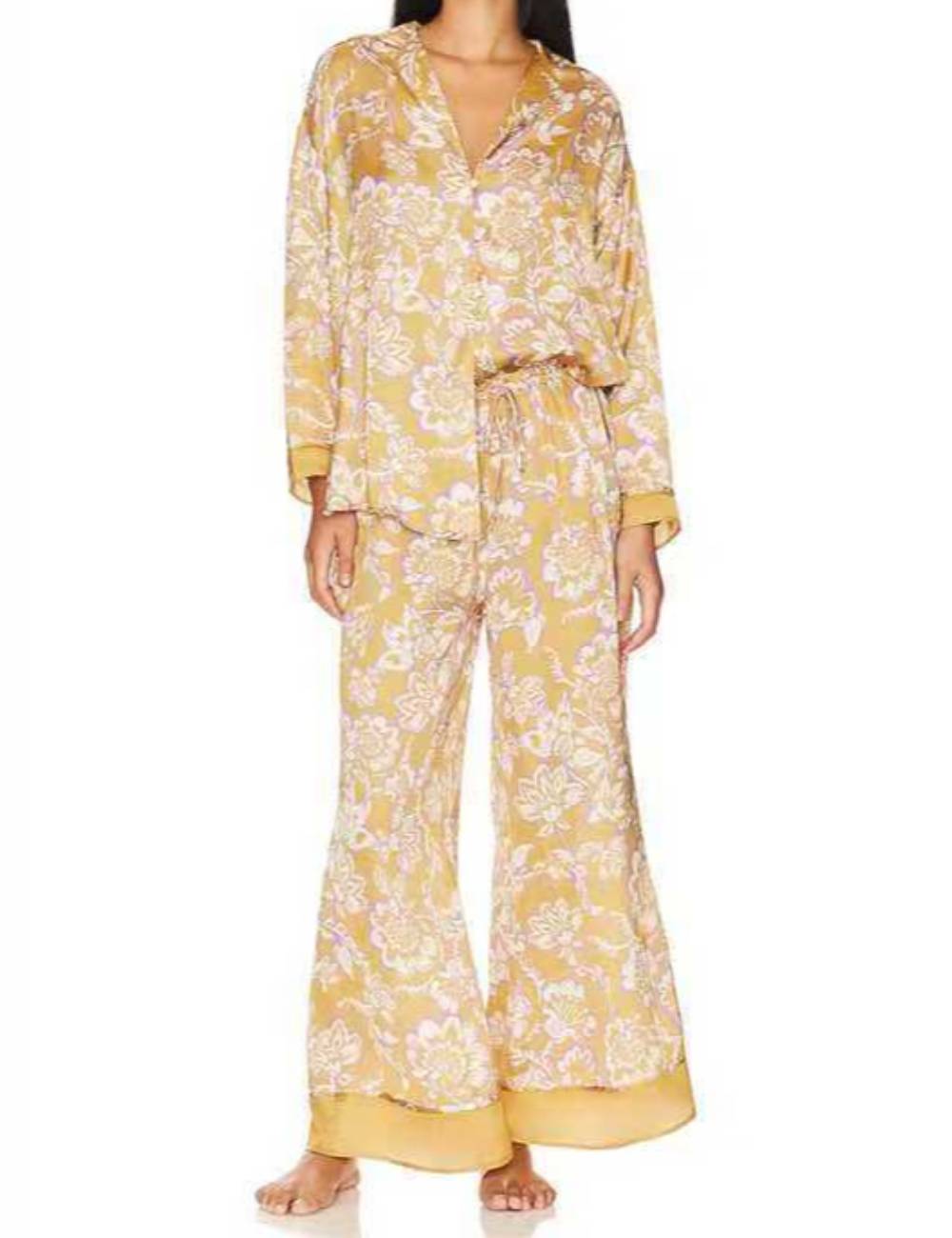 Ladies V-Neck Floral Print Top & Pants Set SKST51306