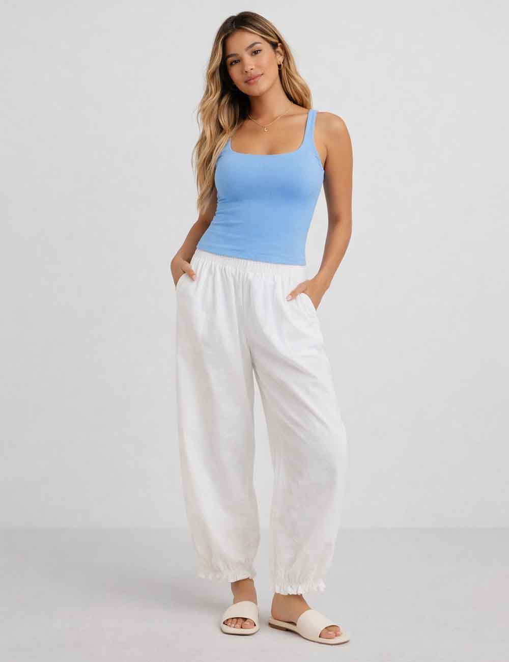 Ladies Casual Solid Color Square Neck Sleeveless Tank Top