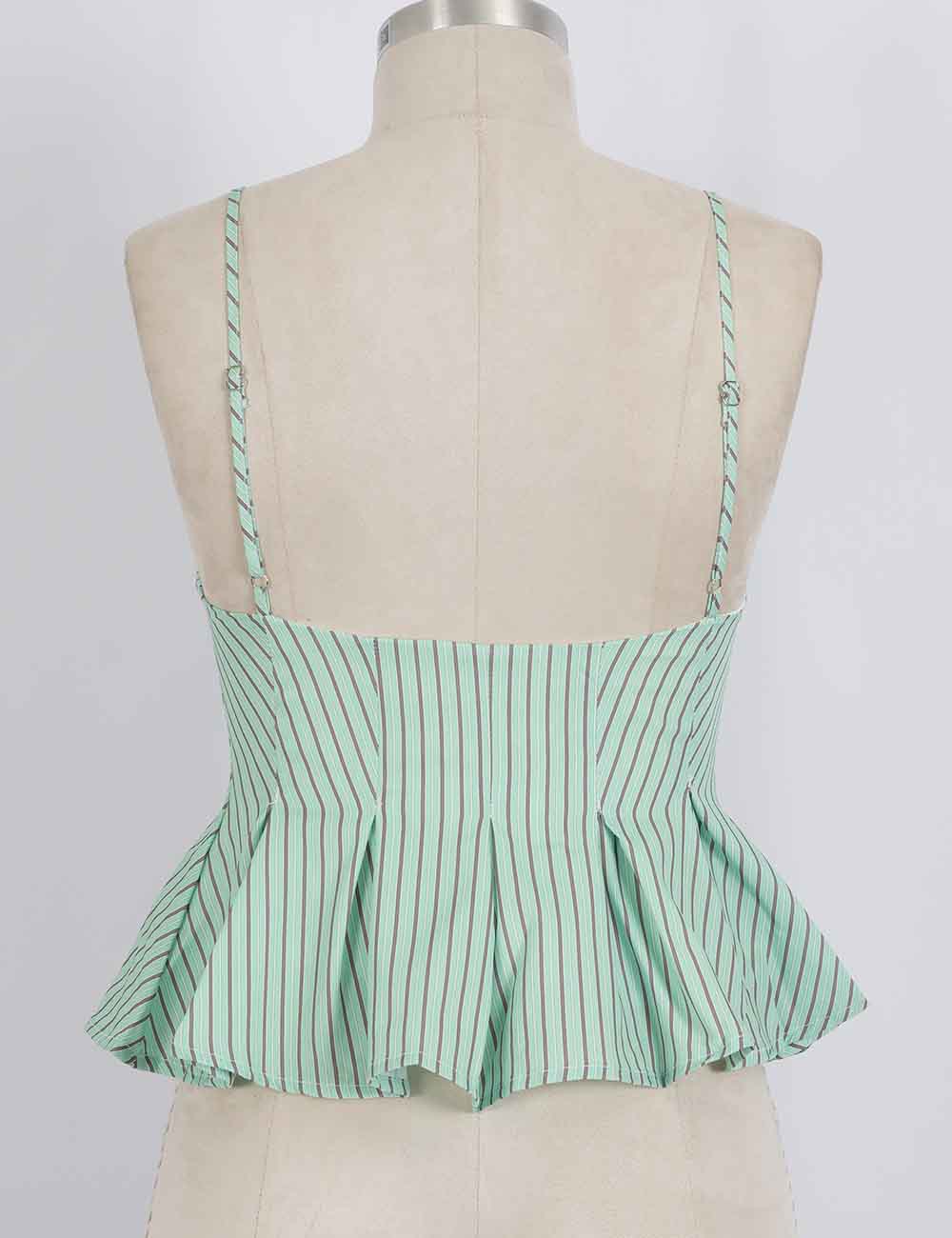 Ladies Chic Striped Spaghetti Strap Button Front Peplum Cami Top