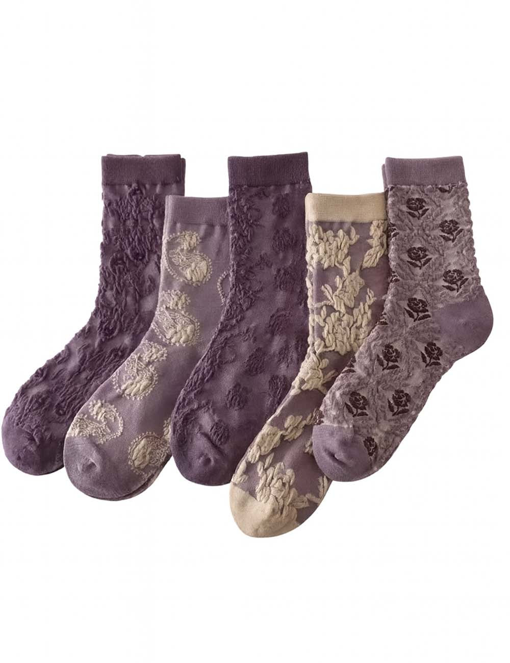 Ladies 5 Pack Vintage Floral Jacquard Socks Set