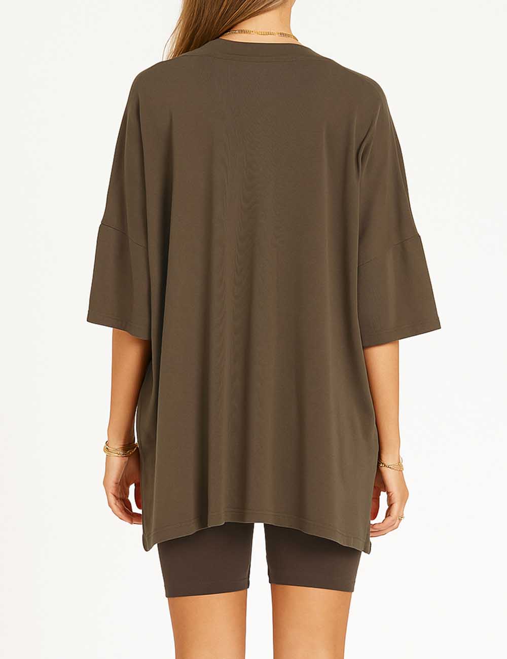 Ladies Solid Loungewear Outfits Loose Top & Slim Shorts Set