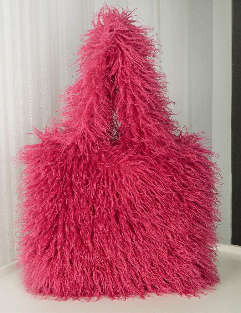 Ladies Faux Mongolian Fur Looking Tote Bag SKAB4092