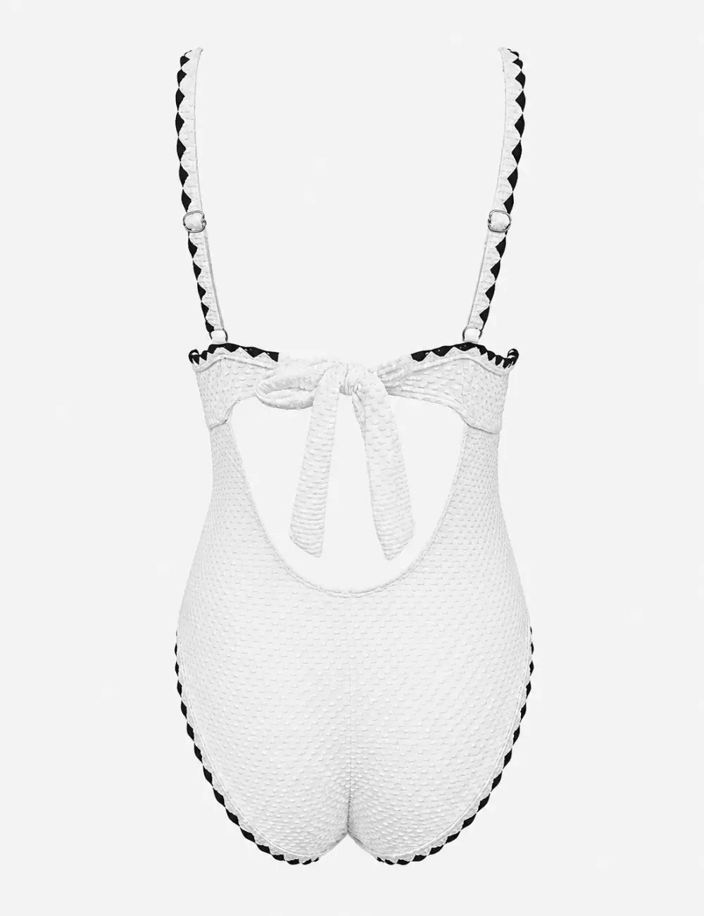 Ladies Textured Crinkle Fabric V-Neck One Piece Swimsuit
