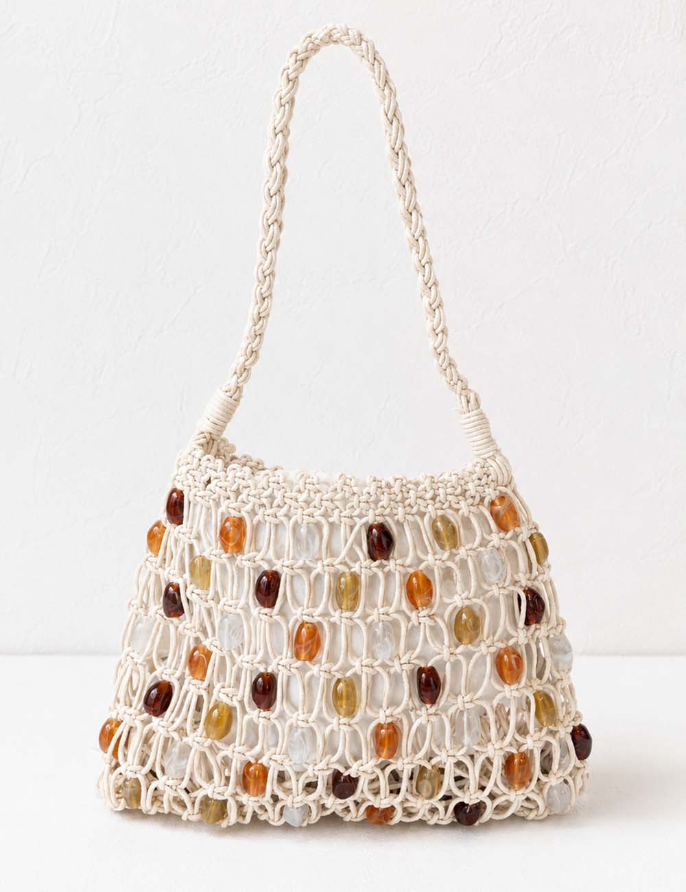 Ladies Beaded Crochet Woven Shoulder Tote Bag