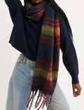 Ladies Winter Bouclé Yarn Checked Fringe Shawl Knit Scarf