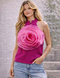 Ladies 3D Flower Halter Sleeveless Knit Top